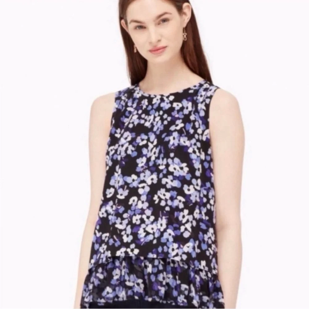 Kate Spade Floral Hydrangea Silk Double Layer Tank Size Large - Picture 8 of 9